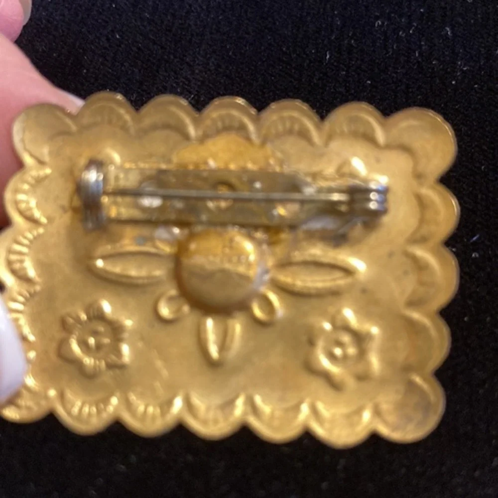 Vintage hammered embossed  floral copper pin